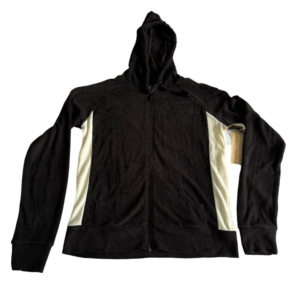 NWT Bamboo/organic cotton Jonano black/white french terry zip-up hoodie Large